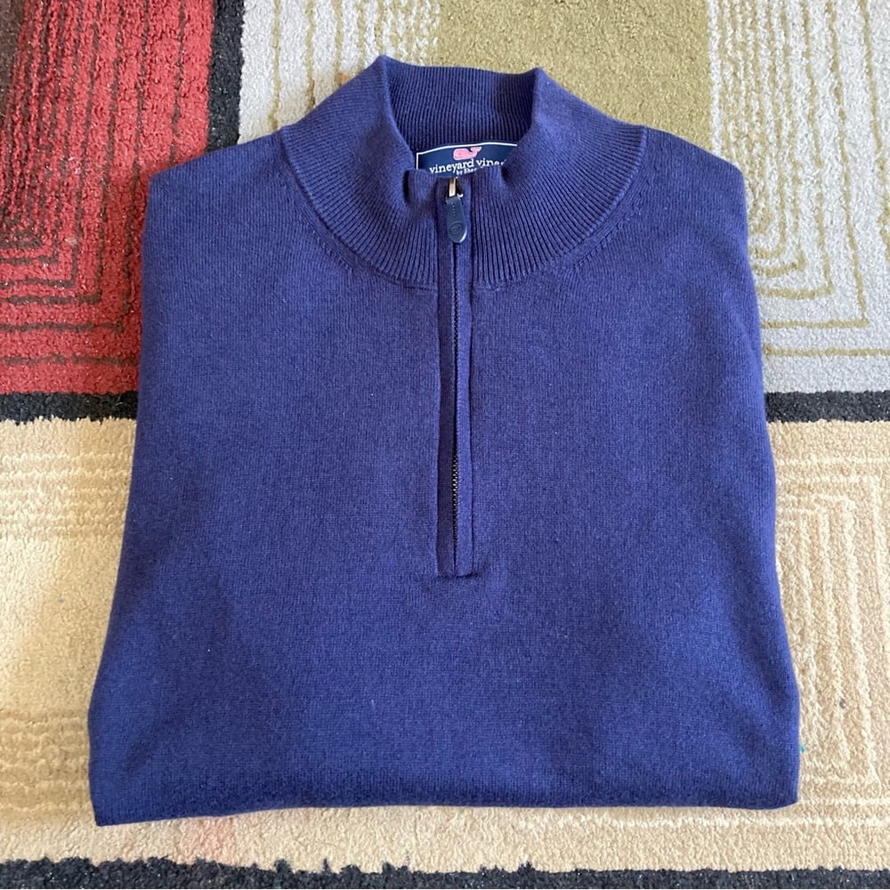 Vineyard Vines Thaxter 1/4 Zip Pullover Blue Men's Sz Small Italy Made Cashmere